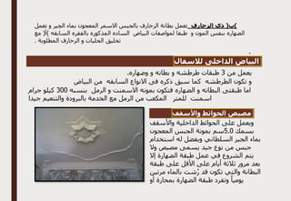 ‫الزخارف‬ ‫ذى‬ (‫)ب‬
‫تعمل‬ ‫و‬ ‫الجير‬ ‫بماء‬ ‫المعجون‬ ‫االسمر‬ ‫بالجبس‬ ‫الزخارف‬ ‫بطانة‬ ‫تعمل‬
‫مع‬ (‫)أ‬ ‫السابقه‬ ‫بالفقره‬ ‫المذكوره‬ ‫الساده‬ ‫البياض‬ ‫لمواصفات‬ ‫طبقا‬ ‫و‬ ‫المون‬ ‫بنفس‬ ‫الضهاره‬
. ‫المطلوبة‬ ‫الزخارف‬ ‫و‬ ‫الحليات‬ ‫تخليق‬
.
‫البياض‬
‫الداخلى‬
‫لالسفال‬
‫من‬ ‫يعمل‬
3
.‫وضهاره‬ ‫و‬ ‫بطانه‬ ‫و‬ ‫طرطشه‬ ‫طبقات‬
‫البياض‬ ‫من‬ ‫السابقه‬ ‫االنواع‬ ‫فى‬ ‫ذكره‬ ‫سبق‬ ‫كما‬ ‫الطرطشه‬ ‫تكون‬ ‫و‬
‫بنسبه‬ ‫الرمل‬ ‫و‬ ‫االسمنت‬ ‫بمونه‬ ‫فتكون‬ ‫الضهاره‬ ‫و‬ ‫البطانه‬ ‫طبقتى‬ ‫اما‬
300
‫جرام‬ ‫كيلو‬
‫جيدا‬ ‫والتنعيم‬ ‫بالبرودة‬ ‫الخدمة‬ ‫مع‬ ‫الرمل‬ ‫من‬ ‫المكعب‬ ‫للمتر‬ ‫اسمنت‬
‫مصيص‬
‫الحوائ‬
‫ط‬
‫واألسقف‬
‫واألسقف‬ ‫الداخلية‬ ‫الحوائط‬ ‫على‬ ‫ويعمل‬
‫بسمك‬
0
.
5
‫المعجون‬ ‫الجبس‬ ‫بمونة‬ ‫سم‬
‫استخدام‬ ‫له‬ ‫ويفضل‬ ‫السلطاني‬ ‫الجير‬ ‫بماء‬
‫وال‬ ‫مصيص‬ ‫يسمى‬ ‫جيد‬ ‫نوع‬ ‫من‬ ‫جبس‬
‫إال‬ ‫الضهارة‬ ‫طبقة‬ ‫عمل‬ ‫في‬ ‫الشروع‬ ‫يتم‬
‫طبقة‬ ‫على‬ ‫األقل‬ ‫على‬ ‫أيام‬ ‫ثالثة‬ ‫مرور‬ ‫بعد‬
‫مرتين‬ ‫بالماء‬ ‫شت‬ُ‫ر‬ ‫قد‬ ‫تكون‬ ‫والتي‬ ‫البطانة‬
‫أو‬ ‫بمحارة‬ ‫الضهارة‬ ‫طبقة‬ ‫وتفرد‬ ً‫يوميا‬
 