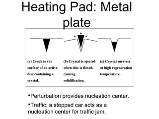 Heating Pad: Metal
plate
•Perturbation provides nucleation center.
•Traffic: a stopped car acts as a
nucleation center for traffic jam.
 