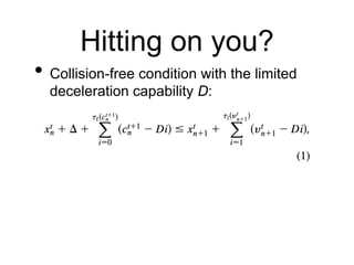 Hitting on you?
• Collision-free condition with the limited
deceleration capability D:
 