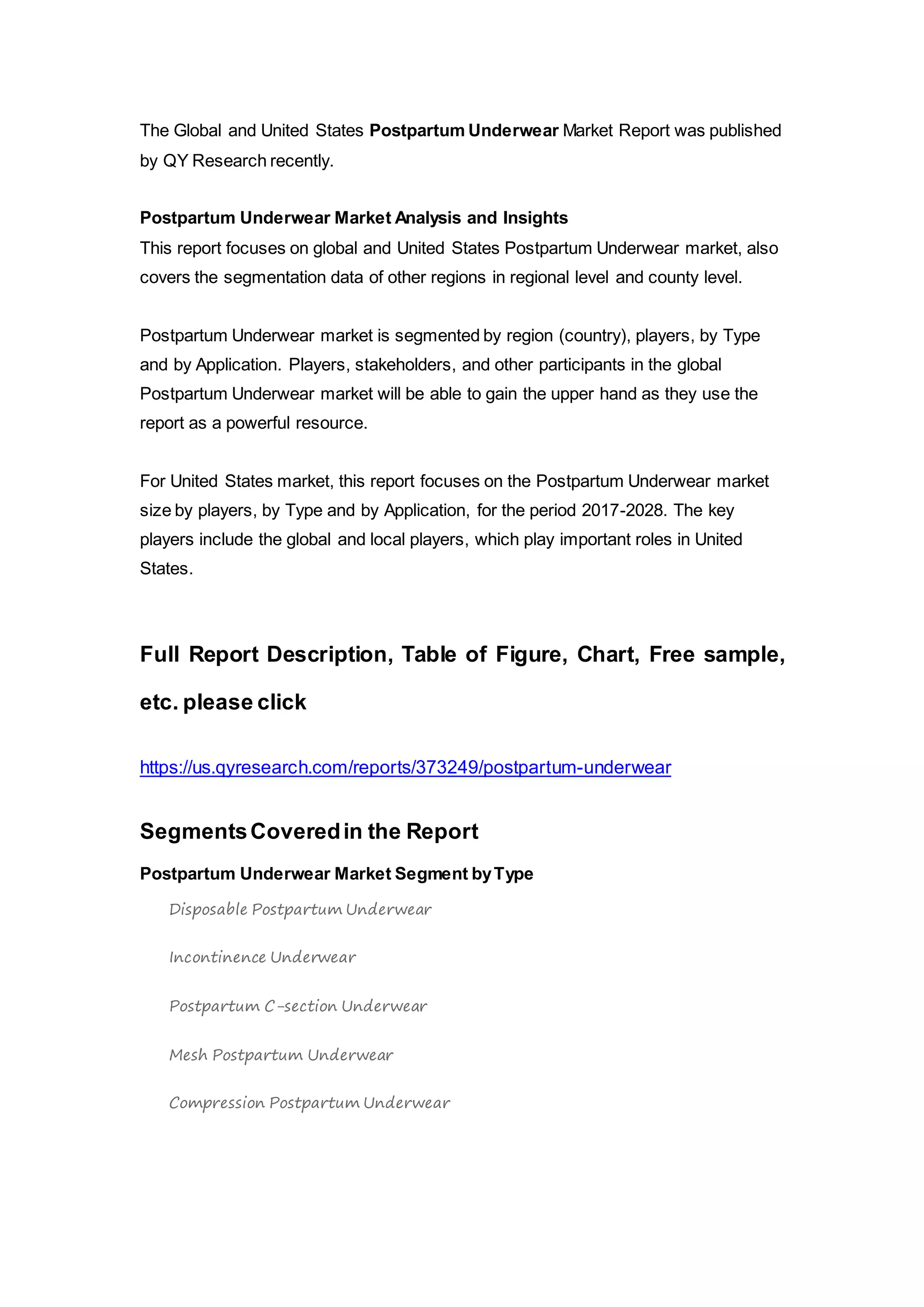 Postpartum Underwear Market Trends, Share, Size, Growth and