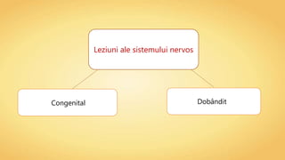 Leziuni ale sistemului nervos
Congenital Dobândit
 
