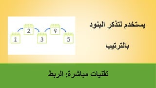 ‫مباشرة‬ ‫تقنياتĬ
:
‫الربط‬
‫البنود‬ ‫لتذكر‬ ‫يستخدم‬
‫بالترتيب‬
 