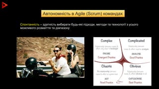 Автономність в Agile (Scrum) командах
Спонтанність – здатність вибирати будь-які підходи, методи та технології з усього
мо...
