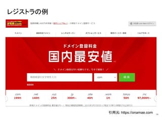 レジストラの例
14
引用元: https://onamae.com
 