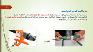 
‫المواسير‬ ‫لحام‬ ‫ماكينة‬
:
‫القطر‬ ‫نفس‬ ‫لهم‬ ‫ماسورتين‬ ‫لحام‬ ‫عند‬ ‫تستخدم‬
(
‫مثال‬ ‫كوع‬ ‫مع‬ ‫ماسوره‬ ‫اى‬
)
‫ونضع‬ ‫الماكينه‬ ‫نجلب‬
‫تكوين‬ ‫من‬ ‫التأكد‬ ‫بعد‬ ‫لحامهم‬ ‫ويتم‬ ‫الماكينه‬ ‫ونشغل‬ ‫ناحيه‬ ‫فى‬ ‫منهما‬ ‫كال‬ ‫الماسورتين‬
‫الخرزه‬
(
‫دائر‬
‫تكونت‬ ‫ه‬
)
‫من‬ ‫بتكون‬ ‫اللحام‬ ‫وفترة‬
(
5
_
10
)
‫ثوانى‬
.
‫الخرزه‬
‫مهندس‬
/
‫سعيد‬ ‫ابراهيم‬
132
 