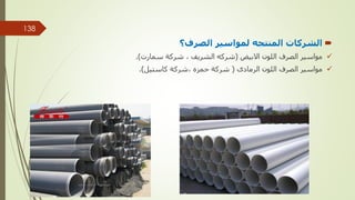 
‫الصرف؟‬ ‫لمواسير‬ ‫المنتجه‬ ‫الشركات‬

‫االبيض‬ ‫اللون‬ ‫الصرف‬ ‫مواسير‬
(
‫الشريف‬ ‫شركه‬
,
‫سمارت‬ ‫شركة‬
.)

‫الرمادى‬ ‫اللون‬ ‫الصرف‬ ‫مواسير‬
(
‫حمزه‬ ‫شركة‬
,
‫كاستيل‬ ‫شركة‬
.)
‫مهندس‬
/
‫سعيد‬ ‫ابراهيم‬
138
 