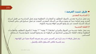 
‫القرميد‬ ‫تثبيت‬ ‫طرق‬
:
1
)
‫المعدنى‬ ‫الشاسيه‬
‫اس‬ ‫فضل‬ ‫من‬ ‫الشاسيه‬ ‫عمل‬ ‫ويتم‬ ‫المطلوبه‬ ‫المقاسات‬ ‫و‬ ‫المطلوب‬ ‫بالميول‬ ‫معدنى‬ ‫شاسيه‬ ‫عمل‬ ‫يتم‬
‫ياخ‬
‫الم‬ ‫بياض‬ ‫فى‬ ‫تسليخ‬ ‫عمل‬ ‫ثم‬ ‫الممدد‬ ‫المعدنى‬ ‫السلك‬ ‫من‬ ‫شبكه‬ ‫وضع‬ ‫ثم‬ ‫جيدا‬ ‫لحامه‬ ‫ويتم‬ ‫الحديد‬
‫حاره‬
‫بالمونه‬ ‫وتثبيته‬ ‫فوقه‬ ‫القرميد‬ ‫وضع‬ ‫يتم‬ ‫ثم‬ ‫الممدد‬ ‫الشبك‬ ‫لسلك‬
.
2
)
‫الخشبيه‬ ‫العلفه‬
‫ابعادها‬ ‫والمراين‬ ‫العروق‬ ‫من‬ ‫خشبيه‬ ‫علفه‬ ‫عمل‬ ‫يتم‬
(
2
‫بوصه‬
*
2
‫بوصه‬
)
‫والمقاسات‬ ‫المطلوب‬ ‫بالميول‬
‫وتثبيته‬ ‫عليها‬ ‫القرميد‬ ‫وضع‬ ‫يتم‬ ‫ثم‬ ‫الرطوبه‬ ‫من‬ ‫لحمايتها‬ ‫بالبيتومين‬ ‫العلفه‬ ‫ودهان‬ ‫المطلوبه‬
‫باستخدام‬
‫المسامير‬
.
‫رفرفه‬ ‫عمل‬ ‫يتم‬
5
‫الواجهه‬ ‫عن‬ ‫بعيدا‬ ‫المياه‬ ‫تصريف‬ ‫يتم‬ ‫حتى‬ ‫المبنى‬ ‫عن‬ ‫بارزه‬ ‫سم‬
.
‫والجمل‬ ‫بالكف‬ ‫االسطح‬ ‫تالقى‬ ‫تكسية‬ ‫يتم‬
.
‫مهندس‬
/
‫سعيد‬ ‫ابراهيم‬
270
 