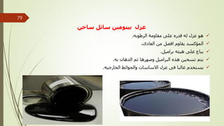 ‫ساخن‬ ‫سائل‬ ‫بيتومين‬ ‫عزل‬

‫الرطوبه‬ ‫مقاومة‬ ‫على‬ ‫قدره‬ ‫له‬ ‫عزل‬ ‫هو‬
.

‫العادى‬ ‫من‬ ‫افضل‬ ‫يقاوم‬ ‫المؤكسد‬
.

‫براميل‬ ‫هيئه‬ ‫على‬ ‫يباع‬
.

‫به‬ ‫الدهان‬ ‫ثم‬ ‫وصهرها‬ ‫البراميل‬ ‫هذه‬ ‫تسخين‬ ‫يتم‬
.

‫الخارجيه‬ ‫والحوائط‬ ‫االساسات‬ ‫عزل‬ ‫فى‬ ‫غالبا‬ ‫يستخدم‬
.
‫مهندس‬
/
‫سعيد‬ ‫ابراهيم‬
79
 