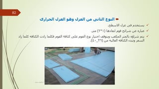 
‫الحرارى‬ ‫العزل‬ ‫وهو‬ ‫العزل‬ ‫من‬ ‫الثانى‬ ‫النوع‬

‫االسطح‬ ‫عزل‬ ‫فى‬ ‫يستخدم‬
.

‫ابعادها‬ ‫فوم‬ ‫شرائح‬ ‫عن‬ ‫عباره‬
(
1
*
2
)
‫متر‬
.

‫ك‬ ‫الكثافه‬ ‫زادت‬ ‫فكلما‬ ‫الفوم‬ ‫كثافة‬ ‫على‬ ‫الفوم‬ ‫نوع‬ ‫اختيار‬ ‫ويتوقف‬ ‫المكعب‬ ‫بالمتر‬ ‫شراؤه‬ ‫يتم‬
‫زاد‬ ‫لما‬
‫من‬ ‫العاليه‬ ‫الكثافه‬ ‫وتبدء‬ ‫السعر‬
(
26
_
40
.)
‫مهندس‬
/
‫سعيد‬ ‫ابراهيم‬
82
 
