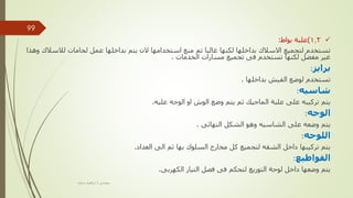 
1.2
)
‫بواط‬ ‫علبة‬
:
‫ت‬
‫لالسال‬ ‫لحامات‬ ‫عمل‬ ‫بداخلها‬ ‫يتم‬ ‫الن‬ ‫استخدامها‬ ‫منع‬ ‫تم‬ ‫غالبا‬ ‫لكنها‬ ‫بداخلها‬ ‫االسالك‬ ‫لتجميع‬ ‫ستخدم‬
‫وهذا‬ ‫ك‬
‫الخدمات‬ ‫مسارات‬ ‫تجميع‬ ‫فى‬ ‫تستخدم‬ ‫لكنها‬ ‫مفضل‬ ‫غير‬
.
‫برايز‬
:
‫بداخلها‬ ‫الفيش‬ ‫لوضع‬ ‫تستخدم‬
.
‫شاسيه‬
:
‫عليه‬ ‫الوجه‬ ‫او‬ ‫الوش‬ ‫وضع‬ ‫يتم‬ ‫ثم‬ ‫الماجيك‬ ‫علبة‬ ‫على‬ ‫تركيبه‬ ‫يتم‬
.
‫الوجه‬
:
‫النهائى‬ ‫الشكل‬ ‫وهو‬ ‫الشاسيه‬ ‫على‬ ‫وضعه‬ ‫يتم‬
.
‫اللوحه‬
:
‫العداد‬ ‫الى‬ ‫ثم‬ ‫بها‬ ‫السلوك‬ ‫مخارج‬ ‫كل‬ ‫لتجميع‬ ‫الشقه‬ ‫داخل‬ ‫تركيبها‬ ‫يتم‬
.
‫القواطيع‬
:
‫الكهربى‬ ‫التيار‬ ‫فصل‬ ‫فى‬ ‫لتحكم‬ ‫التوزيع‬ ‫لوحة‬ ‫داخل‬ ‫وضعها‬ ‫يتم‬
.
‫مهندس‬
/
‫سعيد‬ ‫ابراهيم‬
99
 