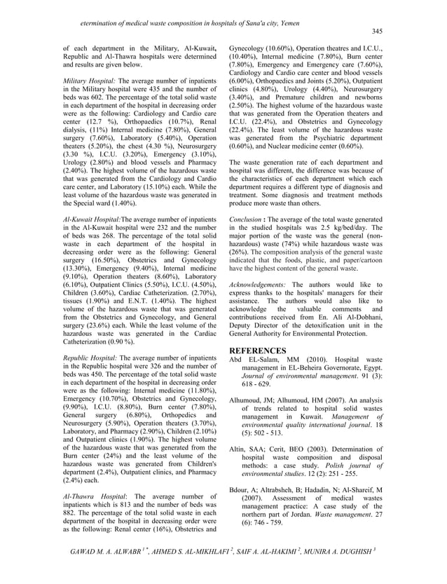 Determination of medical waste composition in hospitals of Sana'a city