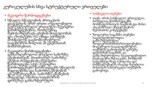 კურიკულუმის სხვა სტრუქტურული ერთეულები
• მკვიდრი წარმოდგენები
• სწავლა-სწავლების პროცესის
დაგეგმვის ერთ-ერთი აუცილებელი
სტრუქტურული ერთეული მკვიდრი
წარმოდგენებია, რომლებიც
შემოსაზღვრავს ცნების მოცულობას
და აზუსტებს, რა უნდა ჰქონდეს
მოსწავლეს გაცნობიერებული
საფეხურის ბოლოს ამ ცნებასთან
მიმართებით.
• მკვიდრი წარმოდგენები
განსაზღვრულია ყოველი სამიზნე
ცნებისთვის. თითოეულ სამიზნე
ცნებას რამდენიმე მკვიდრი
წარმოდგენა აქვს. მკვიდრი
წარმოდგენები წარმოადგენს სწავლის
შედეგებისა და სამიზნე ცნებების
დაკონკრეტებას. სამიზნე ცნებების
მსგავსად, ისინიც საფეხურის
დონეზეა განსაზღვრული.
• სასწავლო თემები
• თემა არის სასწავლო ერთეული,
რომელიც წარმოადგენს
მოსწავლისთვის ნაცნობ და მისი
ასაკობრივი ინტერესების
შესაბამის კონტექსტს.
• ზოგიერთ საგანში თემები
სავალდებულოდაა
განსაზღვრული.
ზოგიერთშიმიმართულებებია
მოცემული სავალდებულო
თემების გამოყოფის გარეშე.
დანარჩენ საგანში კი,
განსაზღვრულია სავალდებულო
თემატური ბლოკები, რომლის
საფუძველზეც სკოლასა და
მასწავლებელს თავად შეუძლია
მისთვის სასურველი თემების
გამოყოფა.
42
შედგენილია მარინე რეხვიაშვილის მიერ
 