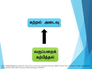 fw;wy; milT
tFg;giwf;
fw;gpj;jy;
MR. V.KRISHNARAJA. (SLPS III, Part Time Lecturer & JP) B.B.A, M.Com, HNDIT, Short Term Thematic, PGDE, DSM (Merit),
M.Ed (OUSL), MEd (NIE), Research Methodology, PGDEM ®
 