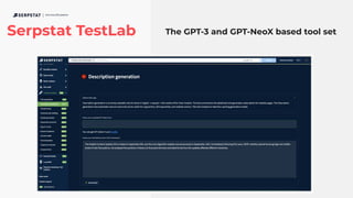 The GPT-3 and GPT-NeoX based tool set
Serpstat TestLab
All-in-One SEO platform
 