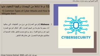 15
‫التخف‬ ‫وكيفية‬ ‫الهجمات‬ ‫من‬ ‫ا‬ً‫ع‬‫شائ‬ ‫ا‬ً‫ع‬‫نو‬
‫منها‬ ‫يف‬
.1
Malware
(
‫البرامج‬
‫الضارة‬
)
‫هي‬
‫نوع‬
‫من‬
...