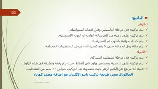 
‫البانيو‬
:
1
.
‫الزهر‬

‫السيراميك‬ ‫اعمال‬ ‫وقبل‬ ‫التأسيس‬ ‫مرحلة‬ ‫فى‬ ‫تركيبه‬ ‫يتم‬
.

‫االسمنتيه‬ ‫المونه‬ ‫او‬ ‫العاديه‬ ‫الخرسانه‬ ‫من‬ ‫ارضيه‬ ‫على‬ ‫تركيبه‬ ‫يتم‬
.

‫السيراميك‬ ‫ثم‬ ‫بالطوب‬ ‫جوانبه‬ ‫كساء‬ ‫يتم‬
.

‫المختلفه‬ ‫التشطيبات‬ ‫مراحل‬ ‫اثناء‬ ‫كسره‬ ‫يتم‬ ‫ال‬ ‫حتى‬ ‫لحمايته‬ ‫رمل‬ ‫ملئه‬ ‫يتم‬
.
2
.
‫اكليرك‬

‫السباكه‬ ‫تشطيب‬ ‫مرحلة‬ ‫فى‬ ‫تركيبه‬ ‫يتم‬
.

‫ه‬ ‫فى‬ ‫وتعليقه‬ ‫رفعه‬ ‫يتم‬ ‫حيث‬ ‫الحائط‬ ‫فى‬ ‫وزاويا‬ ‫بمسامير‬ ‫شاسيه‬ ‫على‬ ‫تركيبه‬ ‫يتم‬
‫الزاويا‬ ‫ذه‬
.

‫حوالى‬ ‫التركيب‬ ‫بعد‬ ‫منسوبه‬ ‫حيث‬ ‫الزهر‬ ‫البانيو‬ ‫عن‬ ‫مرتفع‬ ‫انه‬ ‫عيبه‬
60
‫التشطيب‬ ‫من‬ ‫سم‬
.
‫كهرباء‬ ‫مصدر‬ ‫اضافة‬ ‫مع‬ ‫االكليرك‬ ‫بانيو‬ ‫تركيب‬ ‫طريقة‬ ‫نفس‬ ‫الجاكوزى‬
‫مهندس‬
/
‫سعيد‬ ‫ابراهيم‬
153
 