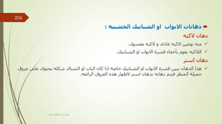 
‫الخشبيه‬ ‫الشبابيك‬ ‫او‬ ‫االبواب‬ ‫دهانات‬
:
‫الكيه‬ ‫دهان‬

‫مغسول‬ ‫الكيه‬ ‫و‬ ‫عادى‬ ‫الكيه‬ ‫نوعين‬ ‫منه‬
.

‫الشبابيك‬ ‫او‬ ‫االبواب‬ ‫قشرة‬ ‫بأخفاء‬ ‫يقوم‬ ‫الالكيه‬
.
‫استر‬ ‫دهان‬

‫ع‬ ‫على‬ ‫يحتوى‬ ‫شكله‬ ‫الشباك‬ ‫او‬ ‫الباب‬ ‫كان‬ ‫اذا‬ ‫خاصة‬ ‫الشبابيك‬ ‫او‬ ‫االبواب‬ ‫قشرة‬ ‫يبين‬ ‫الدهان‬ ‫هذا‬
‫روق‬
‫الرائعه‬ ‫العروق‬ ‫هذه‬ ‫الظهار‬ ‫استر‬ ‫بدهان‬ ‫دهانه‬ ‫فيتم‬ ‫المنظر‬ ‫جميلة‬
.
‫مهندس‬
/
‫سعيد‬ ‫ابراهيم‬
206
 