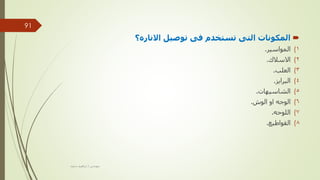 
‫االناره؟‬ ‫توصيل‬ ‫فى‬ ‫تستخدم‬ ‫التى‬ ‫المكونات‬
(
‫المواسير‬ 1
.
(
‫االسالك‬ 2
.
(
‫العلب‬ 3
.
(
‫البرايز‬ 4
.
(
‫الشاسيهات‬ 5
.
(
‫الوش‬ ‫او‬ ‫الوجه‬ 6
.
(
‫اللوحه‬ 7
.
(
‫القواطيع‬ 8
.
‫مهندس‬
/
‫سعيد‬ ‫ابراهيم‬
91
 