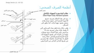 ‫الصحي‬ ‫الصرف‬ ‫أنظمة‬
:

‫بالكامل‬ ‫المهواة‬ ‫الماسورة‬ ‫نظام‬
One-Pipe Fully Vented System
:

‫جميع‬ ‫تصريف‬ ‫النظام‬ ‫هذا‬ ‫فى‬ ‫يتم‬
‫واحد‬ ‫صرف‬ ‫عمود‬ ‫فى‬ ‫الصحية‬ ‫األجهزة‬
‫فى‬ ‫يظهر‬ ‫كما‬ ‫واحد‬ ‫تهوية‬ ‫بعمود‬ ‫متصل‬
‫الشكل‬
.

‫الى‬ ‫المرحاض‬ ‫مداد‬ ‫قطر‬ ‫زيادة‬ ‫حالة‬ ‫وفى‬
4
‫عدد‬ ‫تصريف‬ ‫يمكن‬ ‫فإنه‬ ،‫بوصة‬
8
‫وصالت‬ ‫بدون‬ ‫المداد‬ ‫هذا‬ ‫على‬ ‫مراحيض‬
‫ألن‬ ‫التهوية‬ ‫همود‬ ‫الى‬ ‫المداد‬ ‫من‬ ‫تهوية‬
‫زيادة‬ ‫حالة‬ ‫فى‬ ‫المنصرفة‬ ‫المياة‬ ‫كمية‬
‫يخش‬ ‫فال‬ ،‫بأكمله‬ ‫المداد‬ ‫تمأل‬ ‫ال‬ ‫القطر‬
‫ي‬
‫المراحيض‬ ‫من‬ ‫المائي‬ ‫الحاجز‬ ‫تفريغ‬ ‫من‬
.
Design Details (3) - AE 322
 