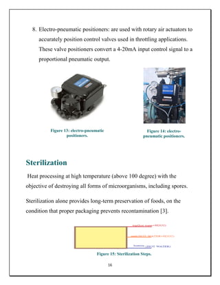 16
8. Electro-pneumatic positioners: are used with rotary air actuators to
accurately position control valves used in thro...