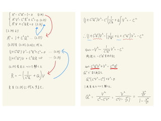 A = R =
1
1 −
V2
c2
B = −
V
1 −
V2
c2
Q = −
V
c2
1
1 −
V2
c2
•ガリレイ変換に変わる座標変換を得ることができた。この変換をローレンツ変換と呼ぶ。
ここまで何をやったのかを⼀⾔で表すと、...