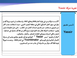 14
‫شركة‬ ‫بة‬‫ر‬‫تج‬
Yassir
‫تطبيق‬‫سيس‬‫تا‬
Yassir
 