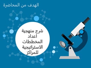 ‫الهدف‬
‫المحاضرة‬ ‫من‬
‫منهجية‬ ‫شرح‬
‫اعداد‬
‫المخططات‬
‫الاستراتيجي‬
‫ة‬
‫للمراكز‬
 