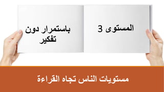‫القراءة‬ ‫تجاه‬ ‫الناس‬ ‫مستويات‬
‫المستوى‬
3
‫دون‬ ‫باستمرار‬
‫تفكير‬
 
