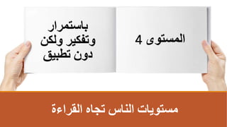 ‫القراءة‬ ‫تجاه‬ ‫الناس‬ ‫مستويات‬
‫المستوى‬
4
‫باستمرار‬
‫ولكن‬ ‫وتفكير‬
‫تطبيق‬ ‫دون‬
 