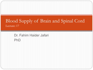 Dr. Fahim Haider Jafari
PhD
Blood Supply of Brain and Spinal Cord
Lecture: 17
 