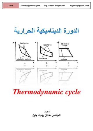 Thermodynamic cycle Eng. Adnan Bahjat Jalil koprlo1@gmail.com
2018
‫الحرارية‬ ‫الديناميكية‬ ‫الدورة‬
Thermodynamic cycle
‫إ‬
‫عداد‬
‫المهندس‬
‫جليل‬ ‫بهجت‬ ‫عدنان‬
 