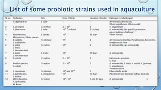 List of some probiotic strains used in aquaculture
9
 