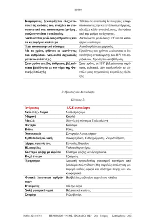 Κοιμώμενος, ξεκουράζεται ελαχιστο-
ποιεί τις καύσεις του, ενισχύει το ανο-
σοποιητικό του, ανασυγκροτεί μνήμη ,
αναζωογονείται ο εγκέφαλος
Τίθεται σε αναστολή λειτουργίας, ελαχι-
στοποιώντας την κατανάλωση ενέργειας,
αδειάζει κάδο ανακύκλωσης, διαγράφει
από την μνήμη τα άχρηστα .
Δικτυώνεται με άλλους ανθρώπους και
τα καταφέρνει καλύτερα
Δικτυώνεται με άλλους Η/Υ και τα κατα-
φέρνει καλύτερα
Έχει ανοσοποιητικό σύστημα Αυτοδιορθώνεται μερικώς.
Με το χρόνο, φθίνουν οι ικανότητες
του ανθρώπου. Ακολουθεί σιγμοειδές
μοντέλο ανάπτυξης.
Προϊόντος του χρόνου μειώνονται οι δυ-
νατότητες ανταπόκρισης του Η/Υ στο πε-
ριβάλλον. Χρειάζεται αναβάθμιση.
Στον χρόνο το είδος άνθρωπος βελτιώ-
νεται βραδύτατα με τον νόμο της Φυ-
σικής Επιλογής
Στον χρόνο, οι Η/Υ βελτιώνονται ταχύ-
τατα, εκθετικά. Δεν ακολουθούν το μο-
ντέλο μιας σιγμοειδούς καμπύλης εξέλι-
ξης
Άνθρωπος και Αυτοκίνητο
Πίνακας 2:
Άνθρωπος Ι.Χ.Ε αυτοκίνητο
Σκελετός - Σώμα Σασί-Αμάξωμα
Μηχανή Καρδιά
Μυαλό Οδηγός (ή σύστημα Tesla πλέον)
Φαγητό Καύσιμα
Πόδια Ρόδες
Νοσοκομείο Συνεργείο Αυτοκινήτων
Ορθοπεδική κλινική Φαναρτζίδικο, Ευθυγράμμιση , Ζυγοστάθμιση.
Δέρμα, υγιεινή του. Εργασίες Βαφείου
Βλεφαρίδες Υαλοκαθαριστήρες
Σύστημα ψύξης με ιδρώτα Σύστημα ψύξης με υδροχιτώνια.
Παχύ έντερο Εξάτμιση.
Έμφραγμα Διακοπή τροφοδοσίας ψεκασμού καυσίμου από
βούλωμα σωληνίδιων (Μη ακριβώς αναλογική με-
ταφορά καθώς αφορά και σύστημα πέψης και κυ-
κλοφοριακό
Φυσικά λιπαντικά αρθρώ-
σεων
Βαλβολίνες κιβωτίου ταχυτήτων -Λάδια
Πνεύμονες Φίλτρο αέρα
Χολή γαστρικά υγρά Βελτιωτικά καύσης
Στομάχι Ρεζερβουάρ.
46/989
___________________________________________________________________________________
ISSN: 2241-6781 ΠΕΡΙΟΔΙΚΟ "ΝΕΟΣ ΠΑΙΔΑΓΩΓΟΣ" 26ο Τεύχος Σεπτέμβριος 2021
 