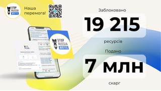 Заблоковано
19 215
ресурсів
Наша
перемога!
Подано
7 млн
скарг
 