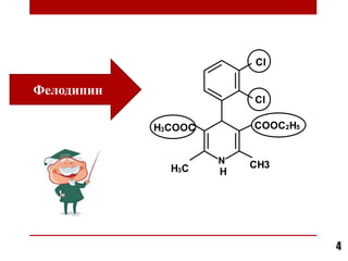 4
Фелодипин
COOC2H5
H3COOC
H3C H
Cl
CH3
Cl
 