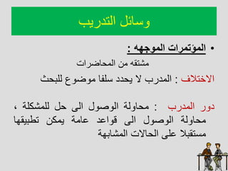 ‫ائل‬
‫التدريب‬
•
‫الموجهه‬ ‫المؤتمرات‬
:
‫اضرات‬ ‫الا‬ ‫ان‬ ‫اشتقه‬
‫ااختالف‬
:
‫ث‬ ‫للب‬ ‫ع‬ ‫ض‬ ‫ا‬ ‫لفا‬ ‫دد‬ ‫ي‬ ‫ا‬ ‫الادرب‬
‫ر‬ ‫د‬
‫الادرب‬
:
‫لا‬ ‫ا‬ ‫ا‬
‫ل‬ ‫ص‬ ‫ال‬
‫ال‬
‫ل‬
‫للاشكلا‬
،
‫لا‬ ‫ا‬ ‫ا‬
‫ل‬ ‫ص‬ ‫ال‬
‫ال‬
‫اعد‬ ‫ق‬
‫عااا‬
‫ياكن‬
‫تطبيقها‬
‫تقبال‬ ‫ا‬
‫عل‬
‫اات‬ ‫ال‬
‫الاشابها‬
 