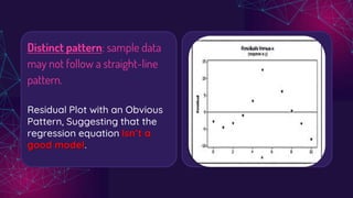 Distinct pattern: sample data
may not follow a straight-line
pattern.
Residual Plot with an Obvious
Pattern, Suggesting that the
regression equation Isn’t a
good model.
 