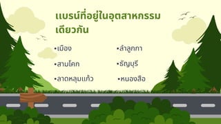•เมือง •ลำลูกกา
•สามโคก •ธัญบุรี
เเบรน์ที่อยู่ในอุตสาหกรรม
เดียวกัน
•ลาดหลุมเเก้ว •หนองสือ
 