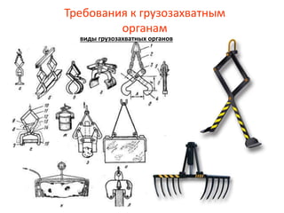 Требования к грузозахватным
органам
виды грузозахватных органов
 