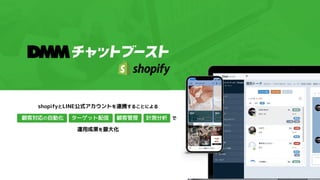 shopifyとLINE公式アカウントを連携することによる
顧客対応の自動化 ターゲット配信 顧客管理 計測分析 で
運用成果を最大化
 