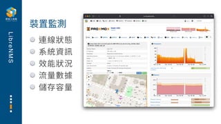 L
i
b
r
e
N
M
S
連線狀態
系統資訊
效能狀況
流量數據
儲存容量
裝置監測
 