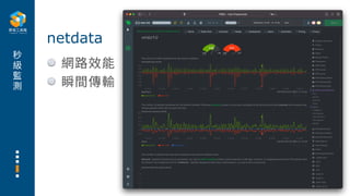 秒
級
監
測
網路效能
瞬間傳輸
netdata
 