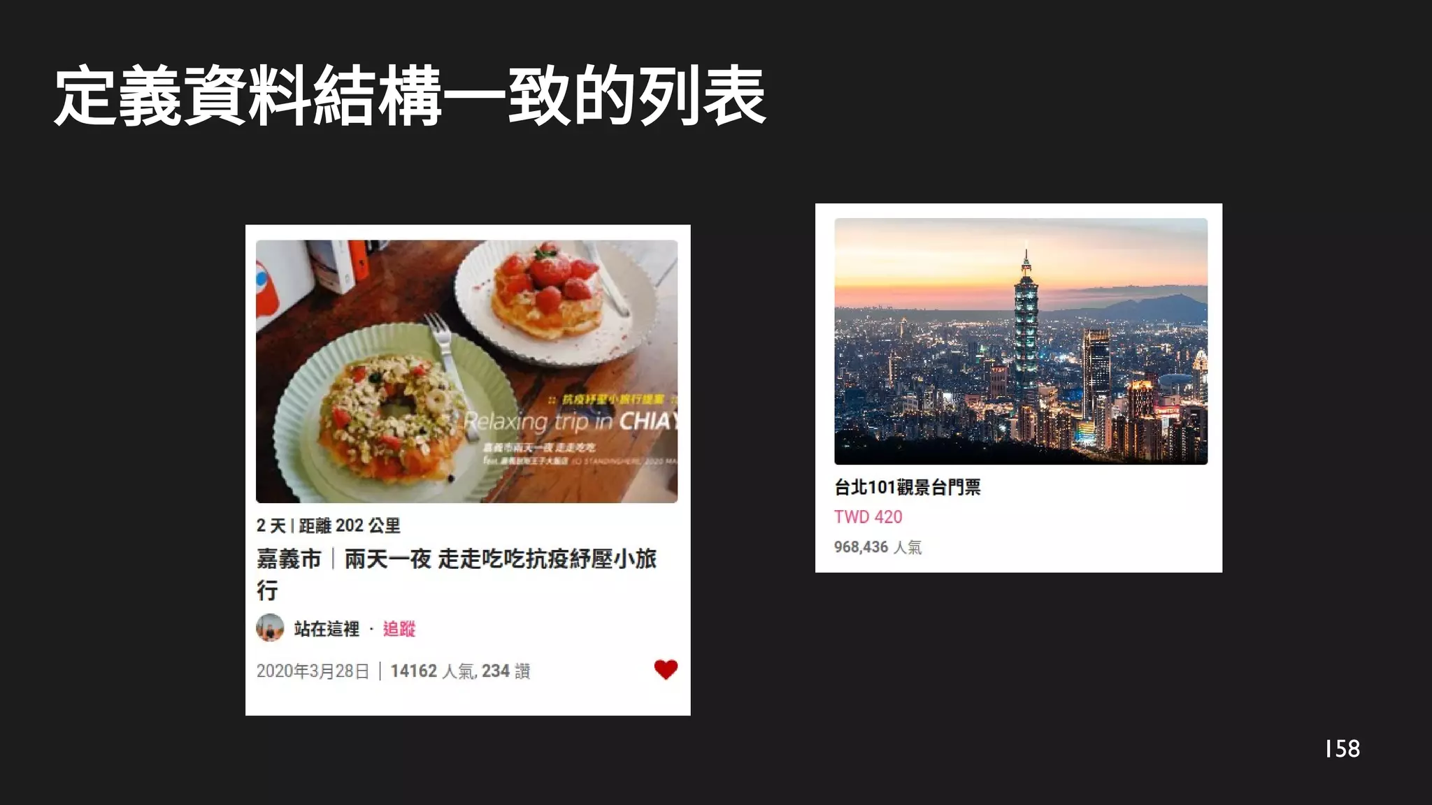 158
定義資料結構一致的列表
 