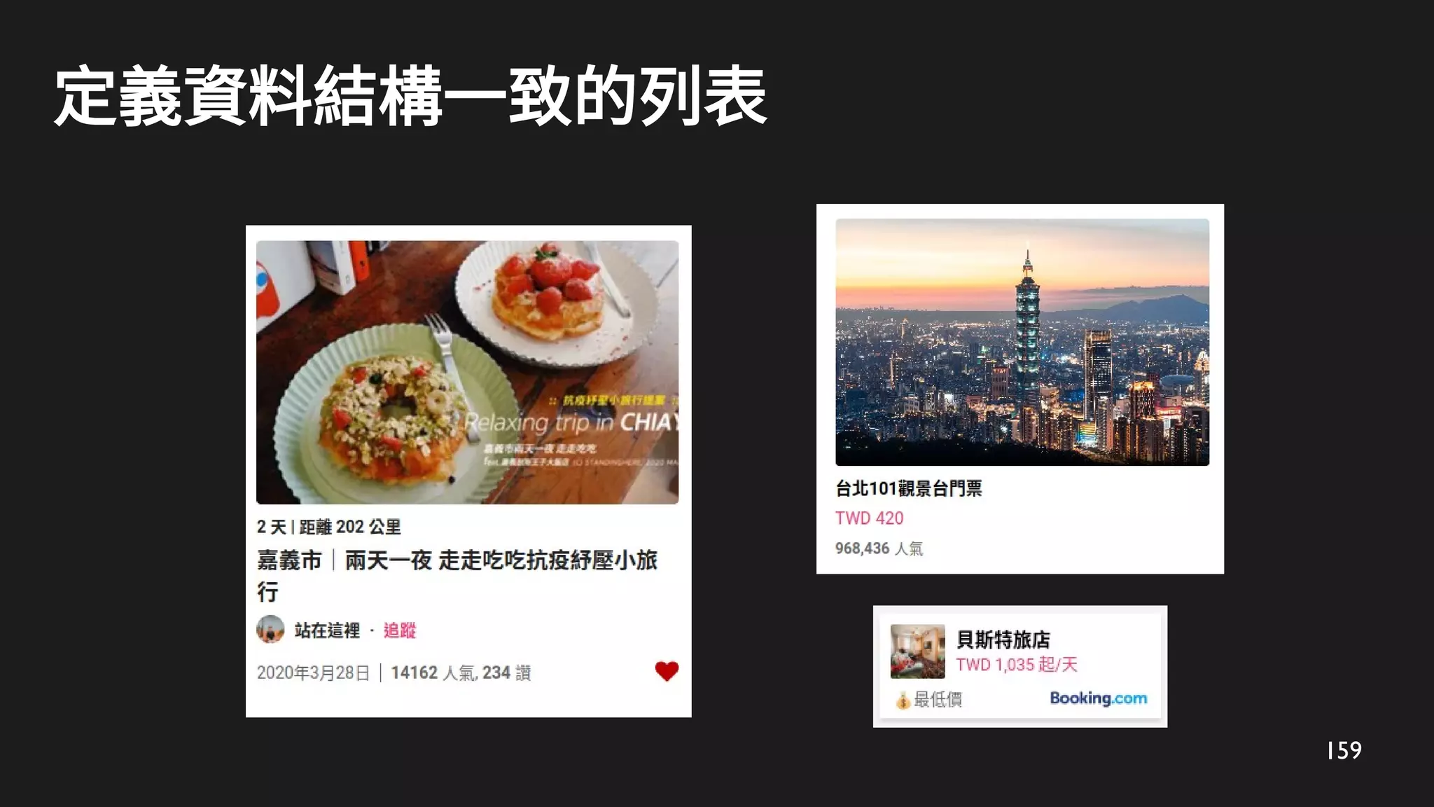 159
定義資料結構一致的列表
 