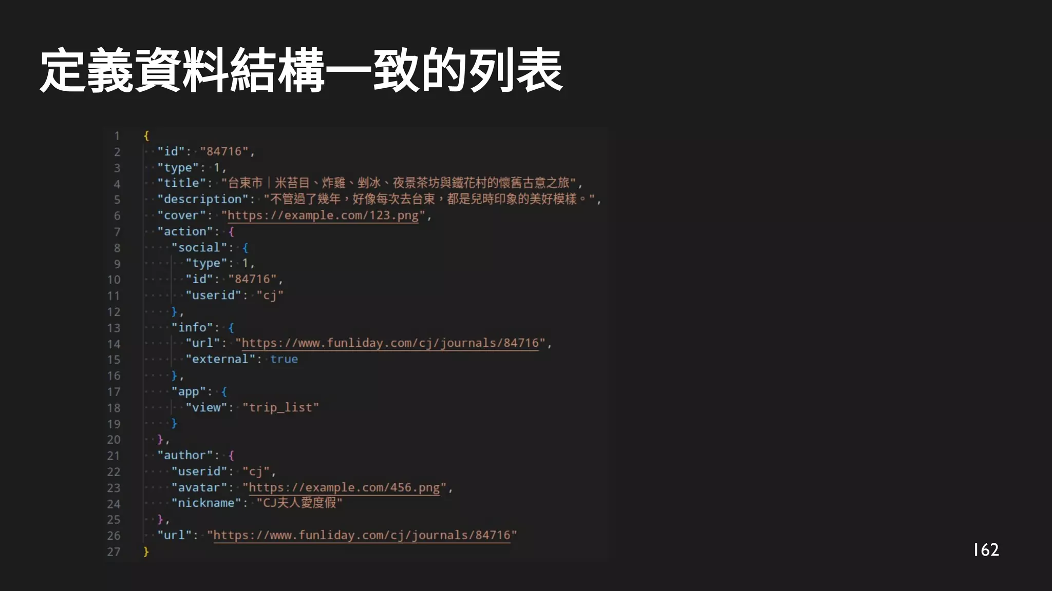 162
定義資料結構一致的列表
 