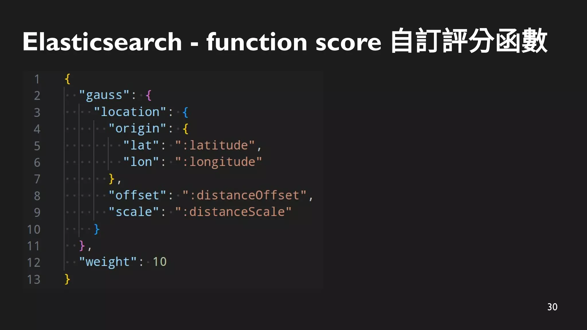 30
Elasticsearch - function score 自訂評分函數
 