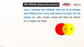 57
বমশ্র অর্থিযিিা (Mixed Economy)
ধ্নিি ও সমাজিলির খারাপ বিবশষ্ট্যগুললা পবরহার কলর এই দুই অর্থিযিিার
ভাললা বিবশষ্ট্যগুললা বনলয় ময স্বিি একবি অর্থিযিিা গ্ল়ে উলঠলে িালক বমশ্র
অর্থিযিিা িলল। িৃলিন, িাংলালদশ, ভারিসহ আজ বিলের প্রায় অবধ্কাংশ
মদশ এ িযিিালক মিলে বনলয়লে।
A B
C
 