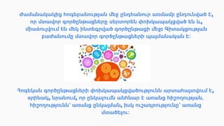 Ժամանակակից հոգեբանության մեջ ընդհանուր առմամբ ընդունված է,
որ մտավոր գործընթացները սերտորեն փոխկապակցված են և,
միաձուլվում են մեկ ինտեգրված գործընթացի մեջ: Գիտակցության
բաժանումը մտավոր գործընթացների պայմանական է։
Հոգեկան գործընթացների փոխկապակցվածությունն արտահայտվում է,
օրինակ, նրանում, որ ընկալումն անհնար է առանց հիշողության,
հիշողությունն՝ առանց ընկալման, իսկ ուշադրությունը՝ առանց
մտածելու։
 