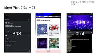Mnet Plus 기능 소개
MnetPlus 의 간단한 소개
기존 실시간 복제 아키텍쳐
소개
SNS Vote Chat
 
