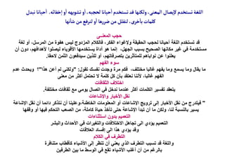 ‫خف‬‫إ‬‫ا‬‫و‬
‫أ‬
‫ا‬‫تشويهه‬‫و‬
‫أ‬
‫ا‬،‫لحجبه‬ ‫حيانا‬
‫أ‬
‫ا‬‫تستخدم‬‫قد‬ ‫ولكنها‬،‫المعنى‬ ‫يصال‬‫إ‬‫ل‬‫تستخدم‬‫اللغة‬
‫ائه‬
.
‫نبدل‬ ‫حيانا‬
‫أ‬
‫ا‬
‫نها‬
‫أ‬
‫شا‬‫من‬‫لنرفع‬‫و‬
‫أ‬
‫ا‬ ‫ها‬‫ر‬‫ضر‬‫من‬ ‫لنقلل‬ ،‫خرى‬
‫أ‬
‫با‬‫كلمات‬
‫المعنــى‬ ‫حجب‬
‫لغة‬ ‫أو‬ ،‫المرسل‬ ‫من‬ ‫هفوة‬ ‫ليس‬ ‫المزدوج‬ ‫فالكالم‬ ،‫الفكر‬ ‫وإلغواء‬ ‫الحقيقة‬ ‫لحجب‬ ‫أحيانا‬ ‫اللغة‬ ‫تستخدم‬ ‫قد‬
‫أ‬ ‫دون‬ ،‫ألهدافهم‬ ‫ليصلوا‬ ‫األقوياء‬ ‫يستخدمها‬ ‫أداة‬ ‫هو‬ ‫إنما‬ ،‫الجهل‬ ‫بسبب‬ ‫الصحيح‬ ‫مكانها‬ ‫غير‬ ‫في‬ ‫مستخدمة‬
‫ن‬
‫الحقا‬ ‫الثمن‬ ‫سيدفعون‬ ‫للذين‬ ‫أو‬ ،‫بتصرفاتهم‬ ‫للمتأثرين‬ ‫نواياهم‬ ‫عن‬ ‫يعلنوا‬
.
‫الفهم‬ ‫سوء‬
‫تقول‬ ‫نفسك‬ ‫وجدت‬ ‫مرة‬ ‫فكم‬ ،‫مختلف‬ ‫غالبا‬ ‫يفهم‬ ‫وما‬ ‫يسمع‬ ‫وما‬ ‫يقال‬ ‫ما‬
" :
‫هذا‬ ‫أعن‬ ‫لم‬ ‫ولكني‬
"
‫ع‬ ‫ويحدث‬ ‫؟‬
‫دم‬
‫معنى‬ ‫من‬ ‫أكثر‬ ‫تحتمل‬ ‫ال‬ ‫كلمة‬ ‫كل‬ ‫بأن‬ ‫نعتقد‬ ‫ألننا‬ ،‫غالبا‬ ‫الفهم‬
‫الثقافات‬ ‫اختالف‬
‫مختلفة‬ ‫ثقافات‬ ‫مع‬ ‫يومي‬ ‫اتصال‬ ‫في‬ ‫ندخل‬ ‫عندما‬ ‫أكثر‬ ‫الكلمات‬ ‫تفسير‬ ‫يتعقد‬
.
‫واإلشاعات‬ ‫األخبار‬ ‫نقل‬
"
‫اإل‬ ‫نقل‬ ‫أن‬ ‫دائما‬ ‫نتذكر‬ ‫أن‬ ‫وعلينا‬،‫الخاطئة‬ ‫المعلومات‬ ‫أو‬ ‫اإلشاعات‬ ‫ترويج‬ ‫إلى‬ ‫األخبار‬ ‫نقل‬ ‫من‬ ‫فيتدرج‬
‫شاعة‬
‫وقفها‬ ‫أو‬ ‫فيها‬ ‫التحكم‬ ‫الصعب‬ ‫من‬ ،‫كاملة‬ ‫حياة‬ ‫تأخذ‬ ‫حتى‬ ‫اإلشاعة‬ ‫تبدأ‬ ‫أن‬ ‫ما‬ ‫ولكن‬ ،‫لنا‬ ‫بالنسبة‬ ‫يسير‬
‫استثناءات‬ ‫بدون‬ ‫التعميم‬
‫والبشر‬ ‫األحداث‬ ‫في‬ ‫والتغيرات‬ ‫االختالفات‬ ‫تجاهل‬ ‫الى‬ ‫يؤدي‬ ‫التعميم‬
‫العالقات‬ ‫إفساد‬ ‫الى‬ ‫هذا‬ ‫يؤدي‬ ‫وقد‬
‫الكالم‬ ‫في‬ ‫التطرف‬
‫متنافرة‬ ‫كأقطاب‬ ‫األشياء‬ ‫إلى‬ ‫تنظر‬ ‫أن‬ ‫يعني‬ ‫الذي‬ ‫التطرف‬ ‫تسبب‬ ‫قد‬ ‫واللغة‬
‫الطرفين‬ ‫بين‬ ‫ما‬ ‫الوسط‬ ‫في‬ ‫تقع‬ ‫األشياء‬ ‫أغلب‬ ‫أن‬ ‫من‬ ‫بالرغم‬
 